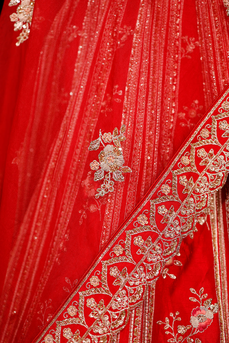 Designer Red Raw Silk Bridal Lehenga