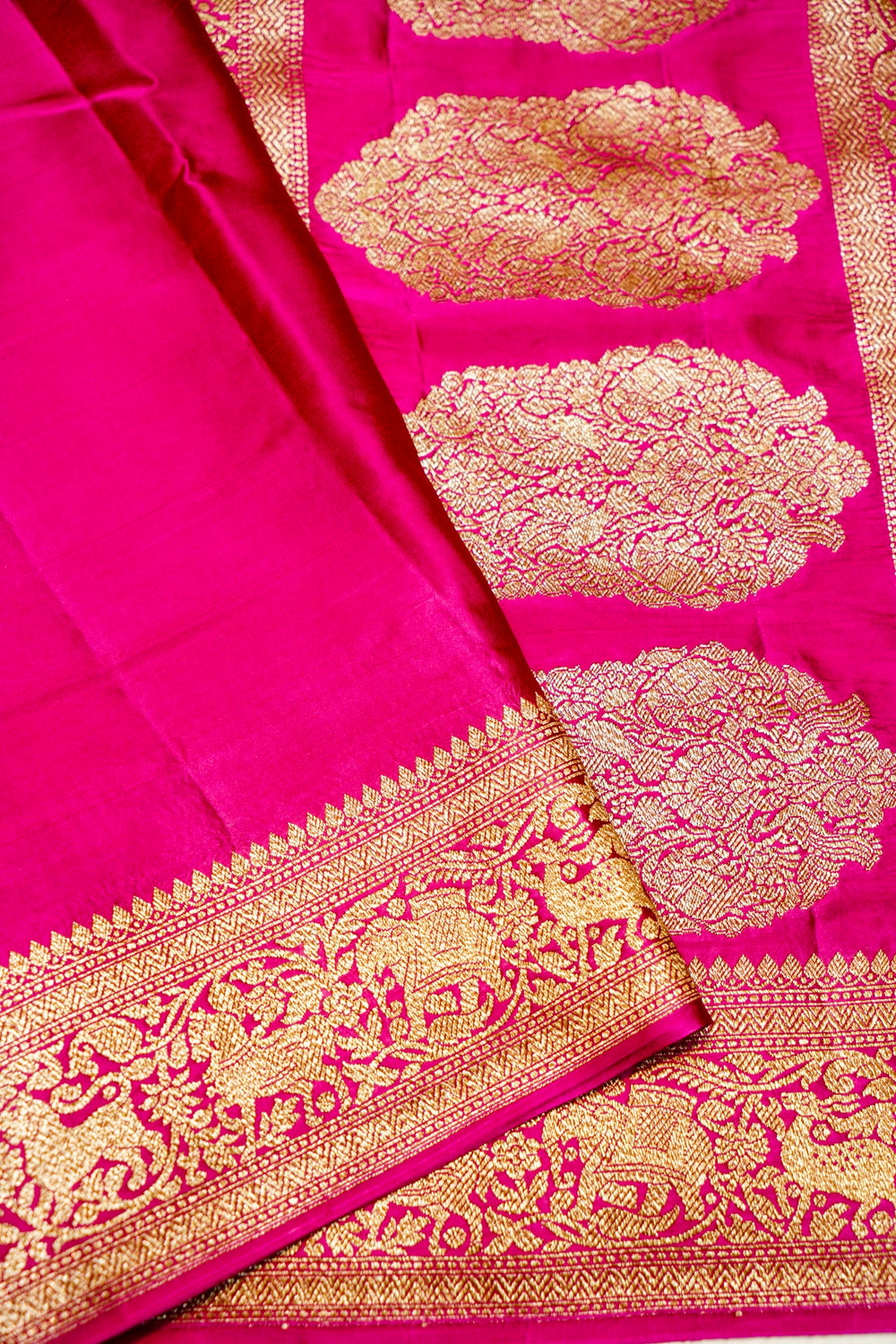 Handwoven Rani Pink Motif Banarasi Mashru Silk Saree