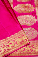 Handwoven Rani Pink Motif Banarasi Mashru Silk Saree