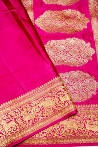 Handwoven Rani Pink Motif Banarasi Mashru Silk Saree
