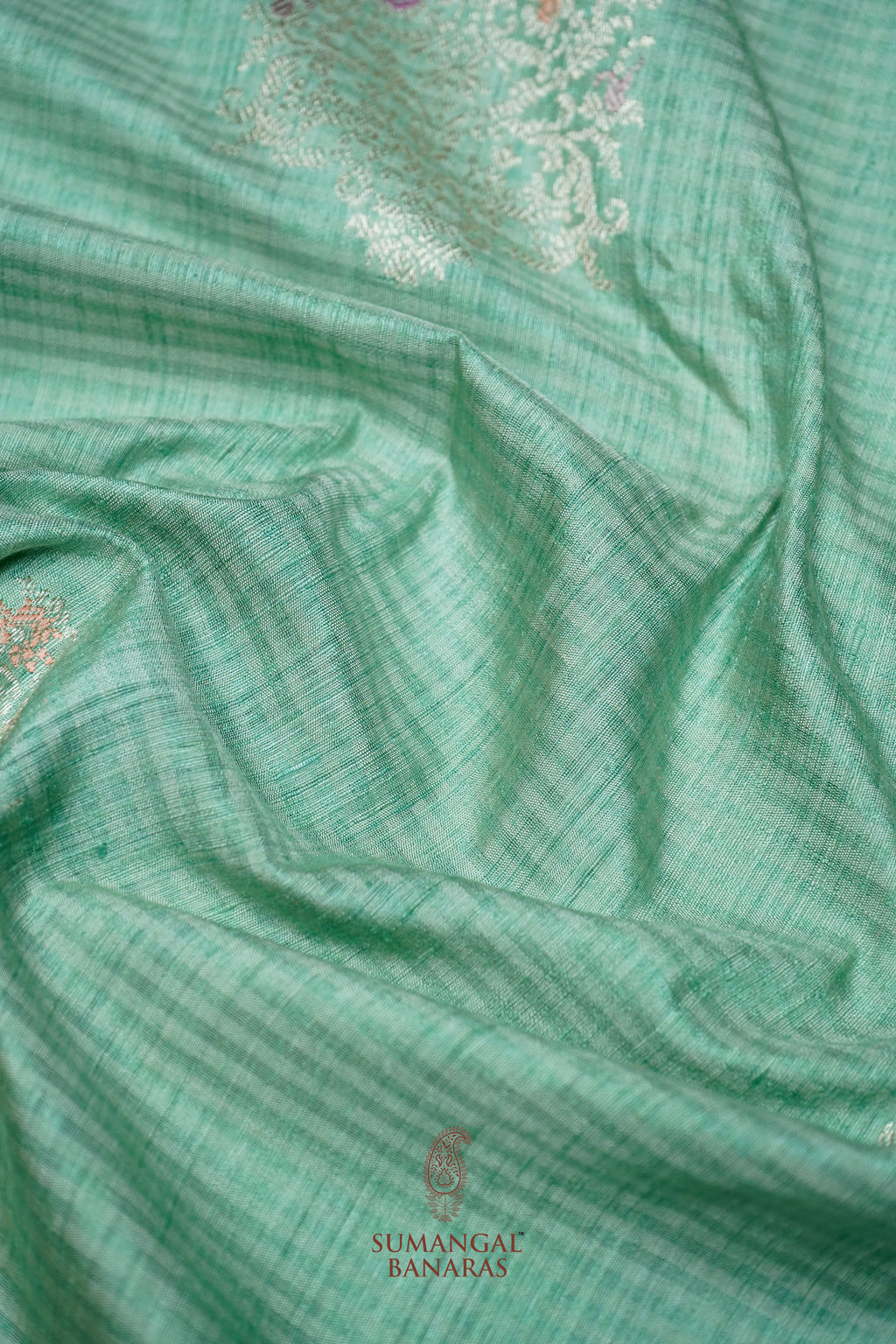 Handwoven Sea Green Banarasi Tussar Silk Saree
