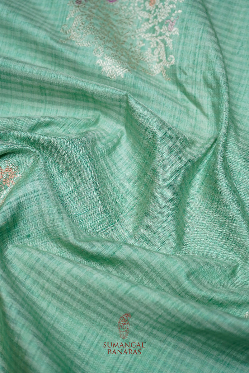Handwoven Sea Green Banarasi Tussar Silk Saree