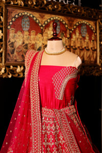 Designer Rani Pink Raw Silk Bridal Lehenga