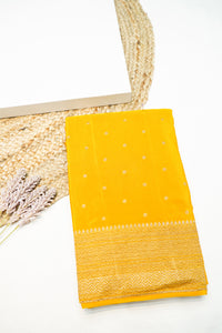 Handwoven Mustard Yellow Banarasi Crepe Khaddi Silk Saree
