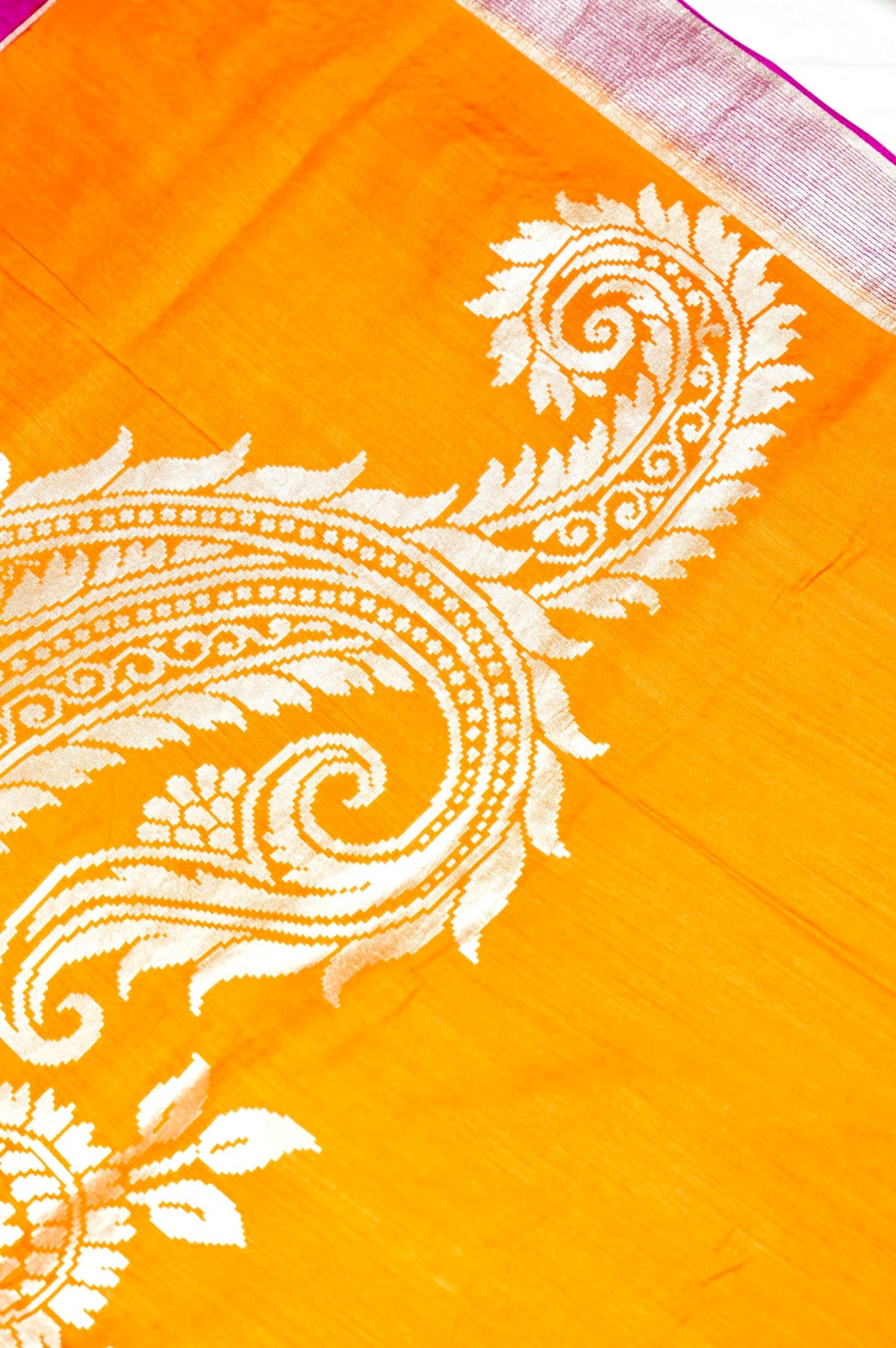 Handwoven Mustard Yellow Banarasi Moonga Silk Saree