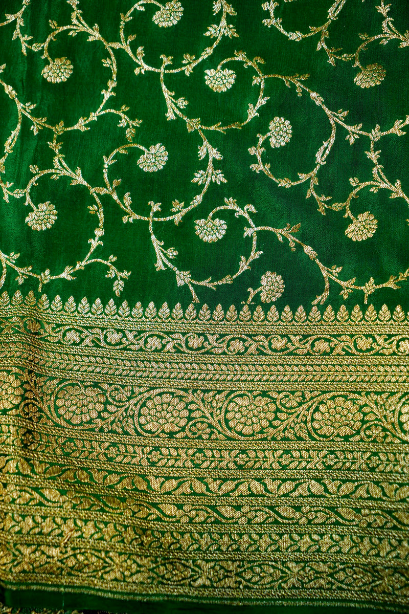 Handwoven Mustard Yellow Banarasi Crepe Silk Saree