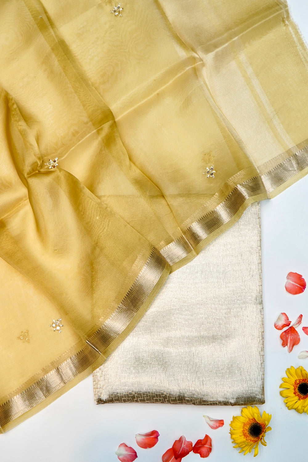 Designer Light Pista  Organza Silk Suit