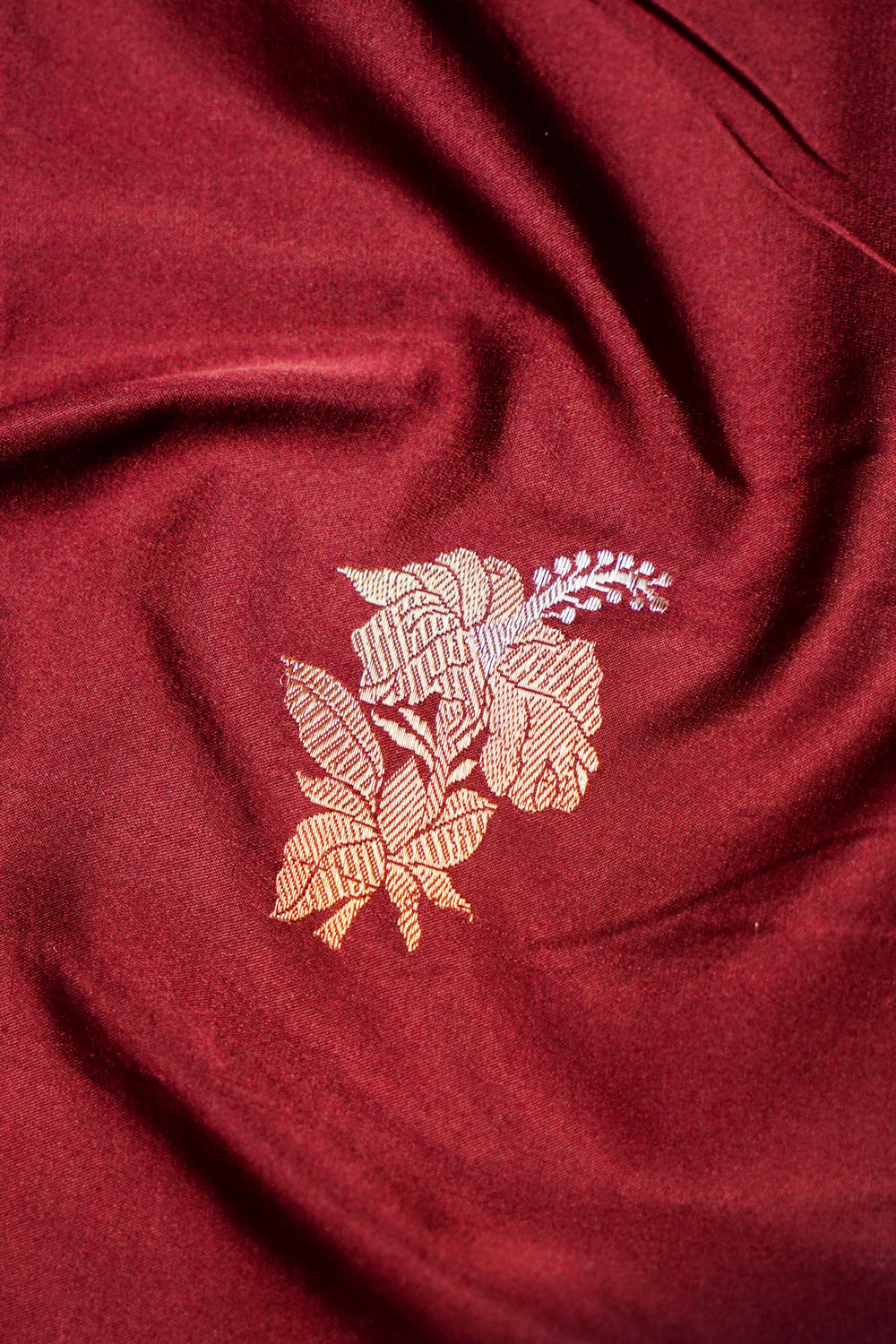 Handwoven Maroon Banarasi Mashru Katan Saree
