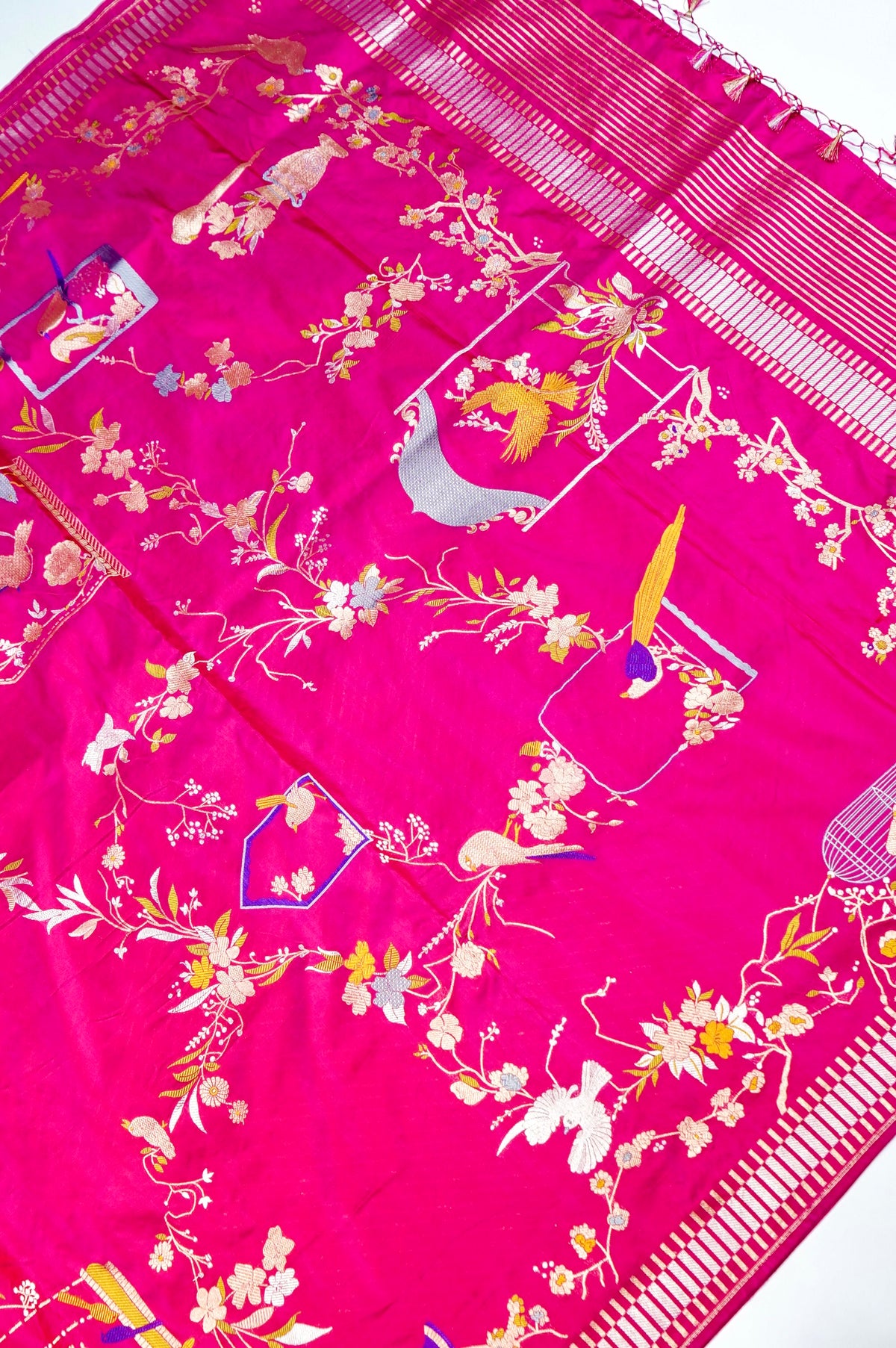 Handwoven Rani Pink Meenakari Banarasi Katan Silk Saree