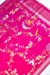 Handwoven Rani Pink Meenakari Banarasi Katan Silk Saree
