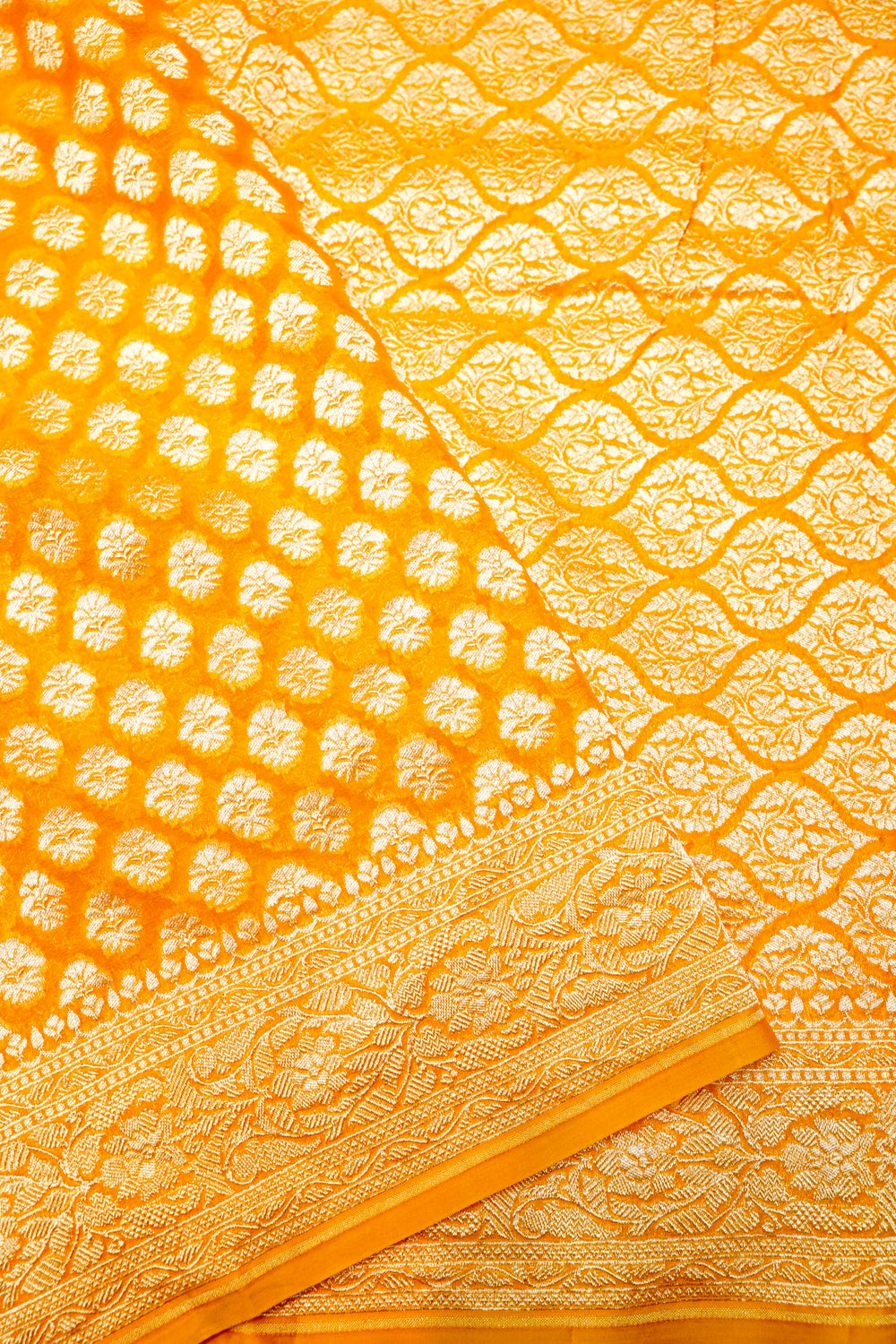 Handwoven Yellow Banarasi Khaddi Georgette Saree