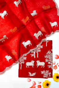 Designer Red Organza Silk Suit