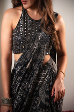 Designer Black Chiffon Cocktail Saree
