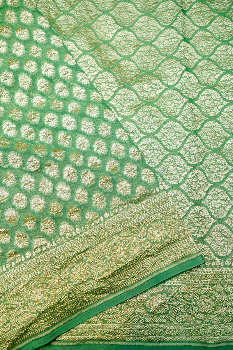 Handwoven Green Banarasi Khaddi Georgette Saree