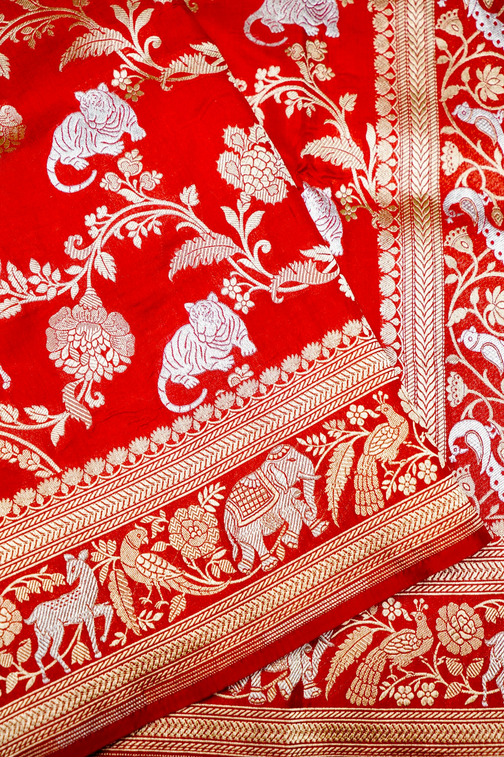 Handwoven Brick Red Shikargah Banarasi Katan Silk Saree