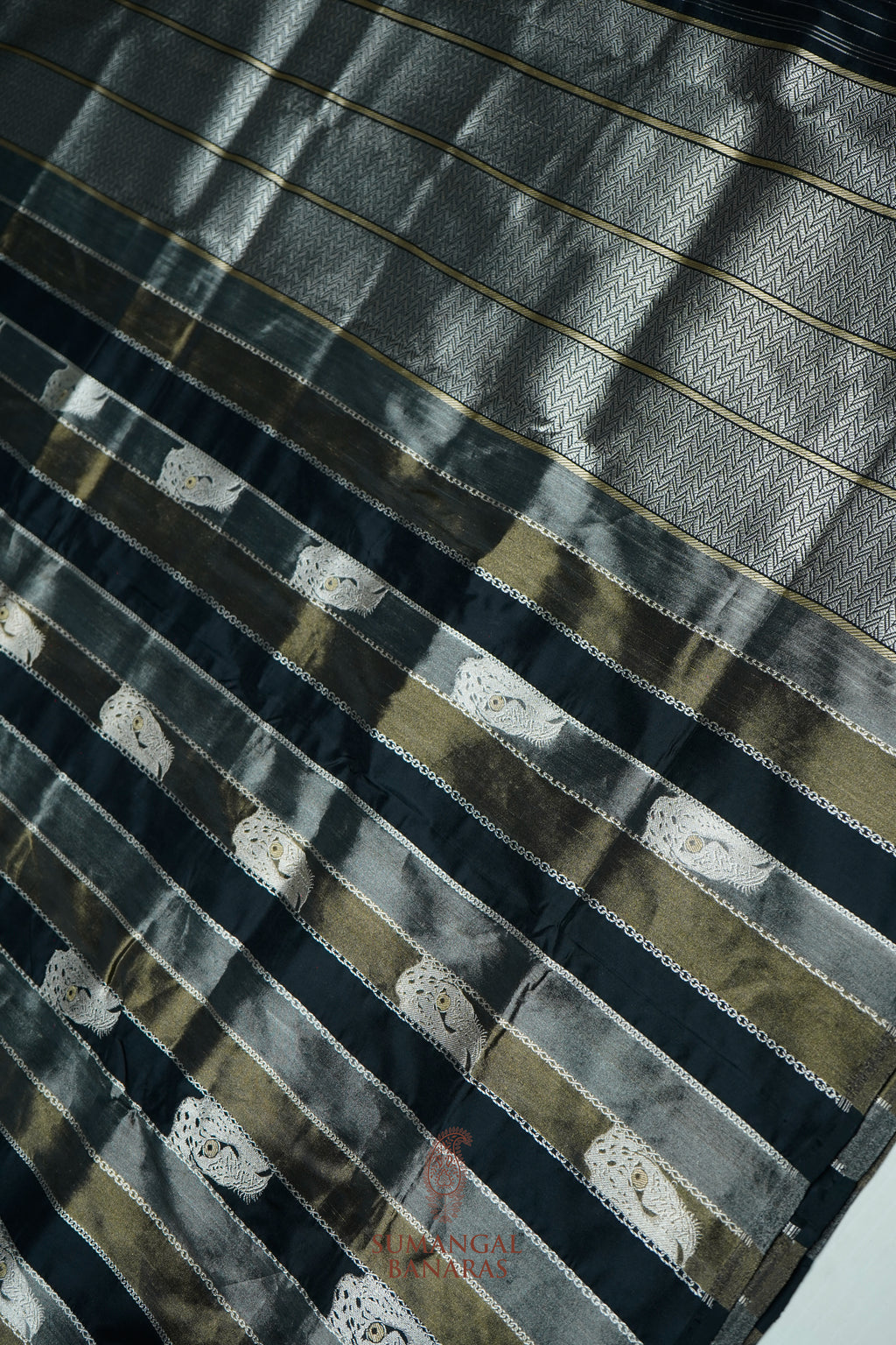 Handwoven Black Shikargah Banarasi Tissue Katan Silk Saree
