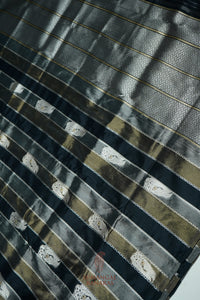 Handwoven Black Shikargah Banarasi Tissue Katan Silk Saree