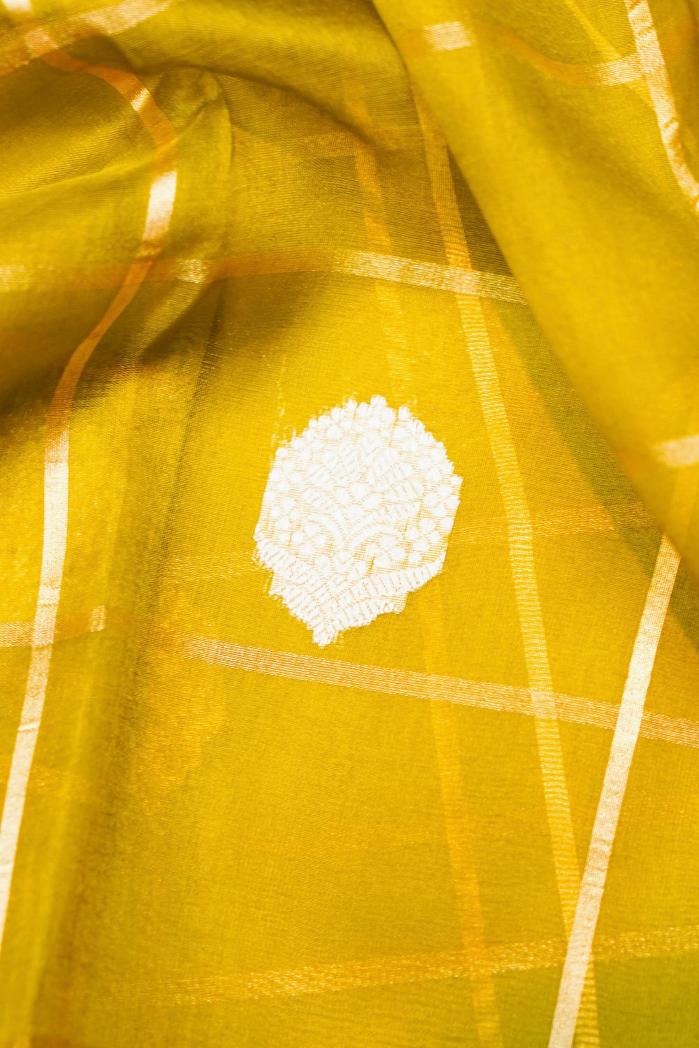 Handwoven Lemon Yellow Banarasi Organza Saree