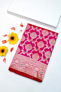 Handwoven Hot Pink Meenakari Kadhwa Banarasi Katan Silk Saree