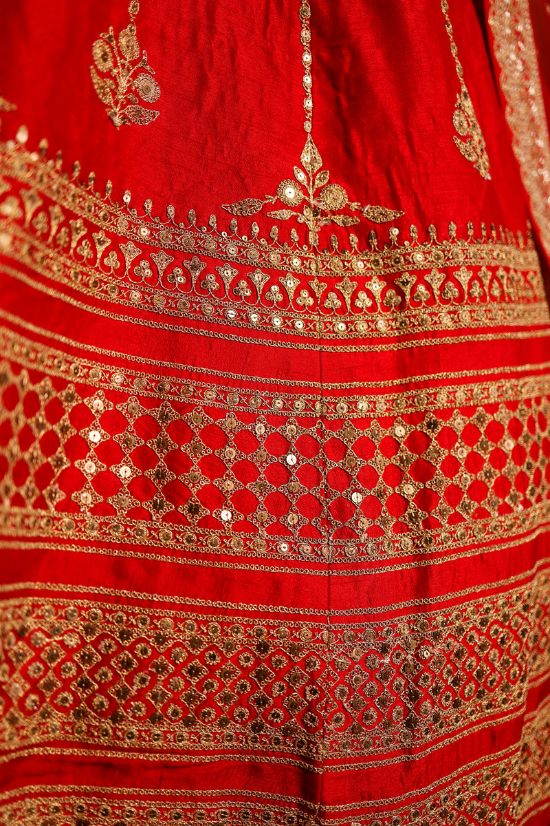 Designer Red Raw Silk Bridal Lehenga