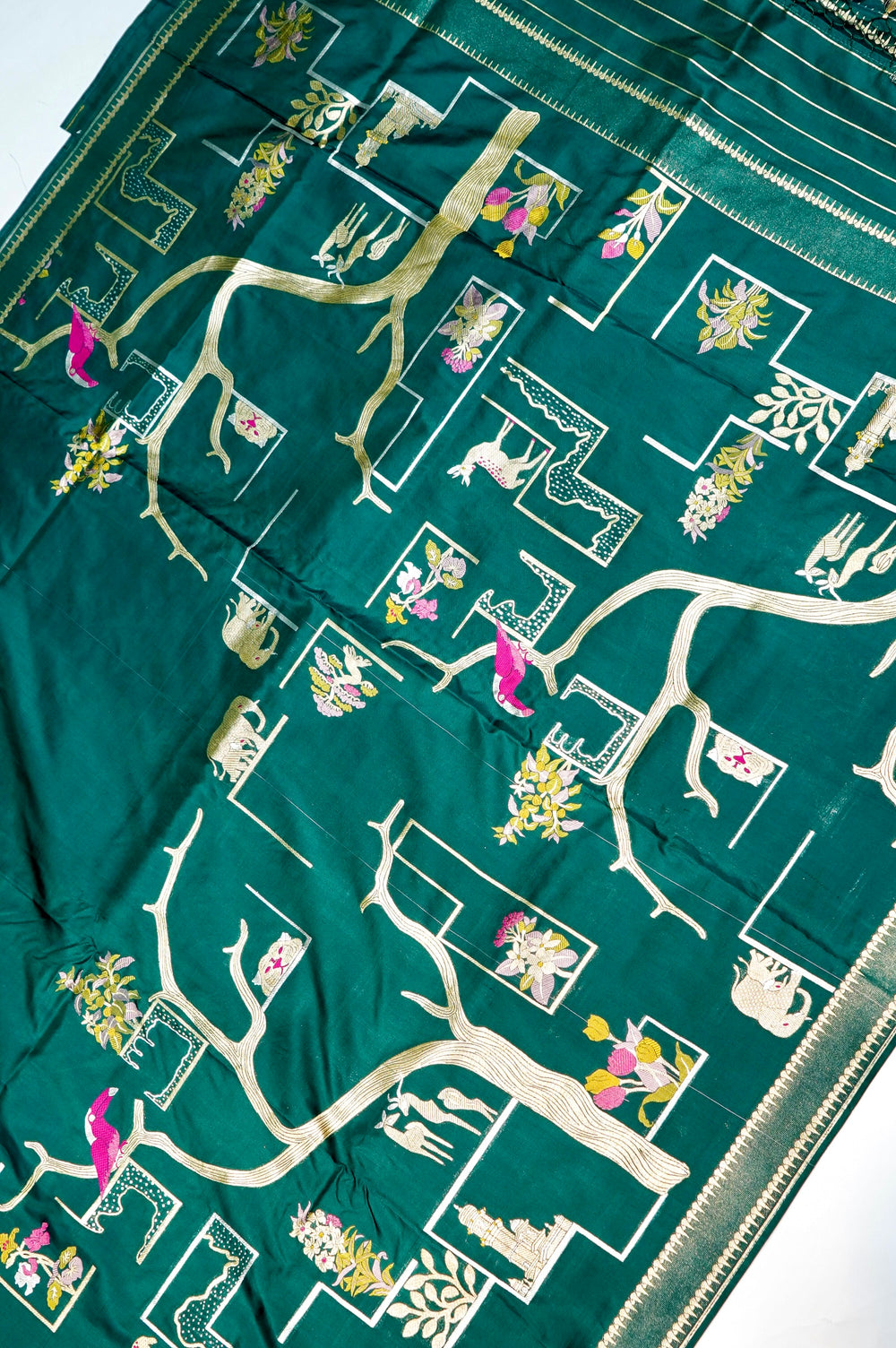 Handwoven Dark Green Meenakari Banarasi Katan Silk Saree
