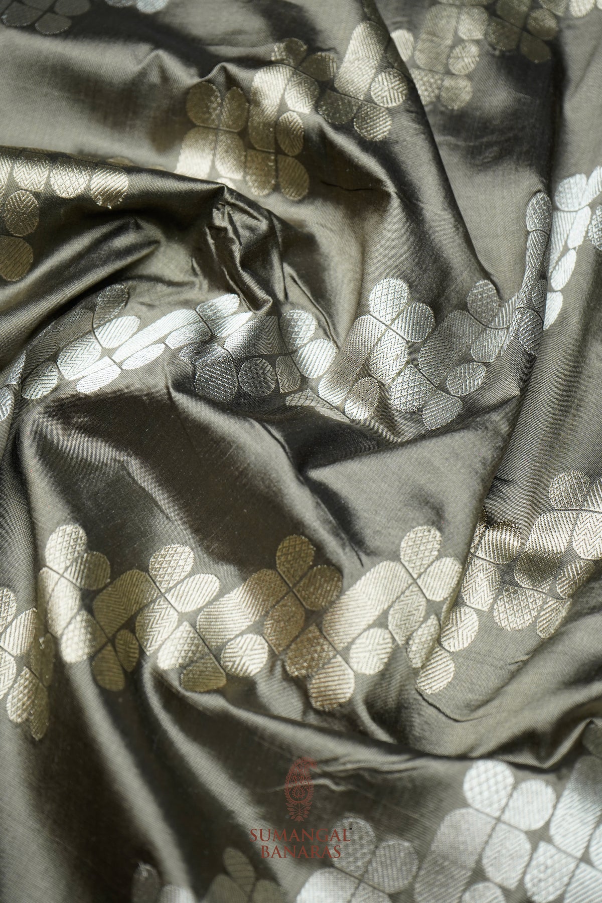 Handwoven Grey Banarasi Katan Silk Saree