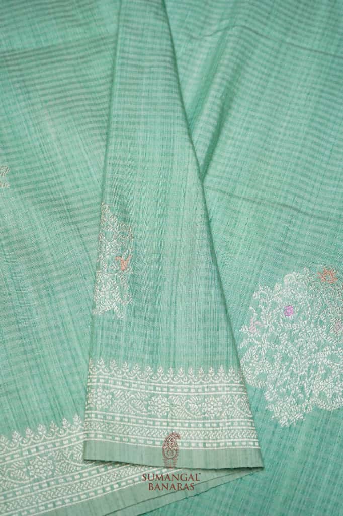 Handwoven Sea Green Banarasi Tussar Silk Saree