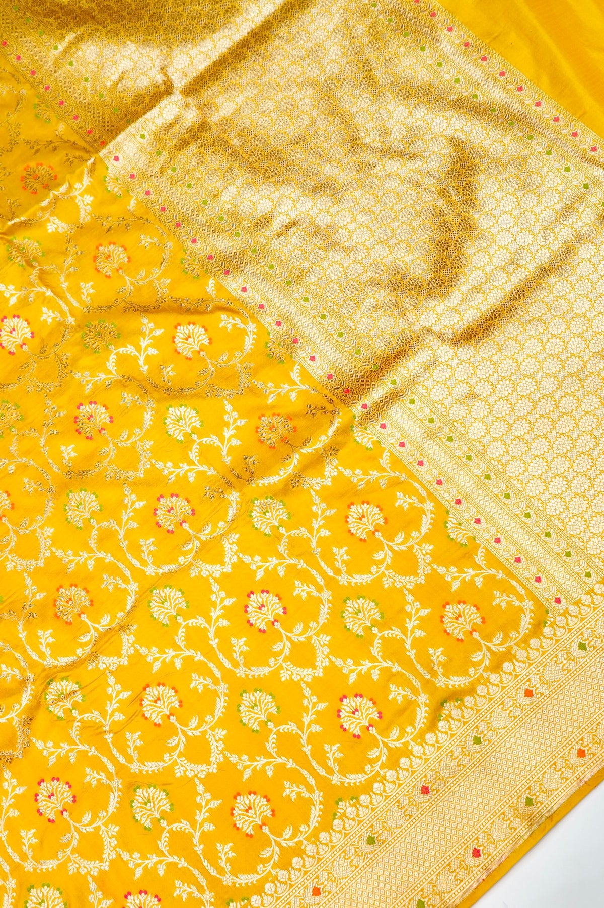 Handwoven Yellow Meenakari Banarasi Katan Silk Saree