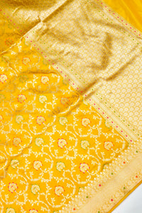 Handwoven Yellow Meenakari Banarasi Katan Silk Saree