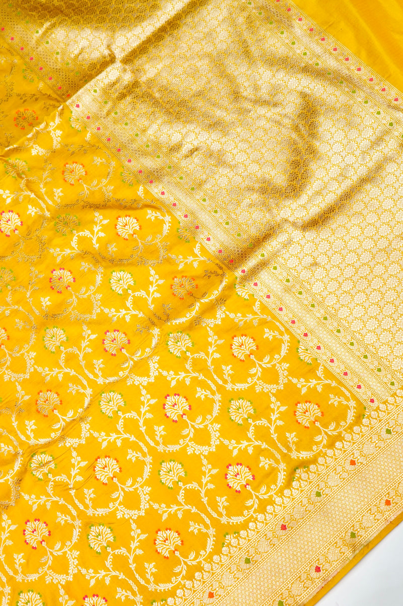 Handwoven Yellow Meenakari Banarasi Katan Silk Saree