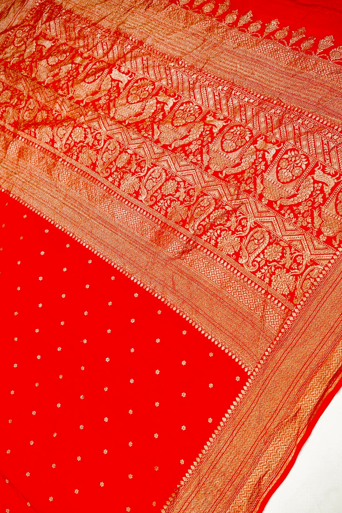 Handwoven Red Banarasi Crepe Khaddi Silk Saree