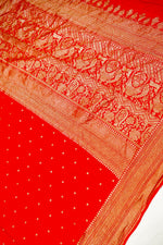 Handwoven Red Banarasi Crepe Khaddi Silk Saree