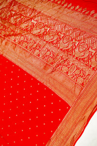 Handwoven Red Banarasi Crepe Khaddi Silk Saree