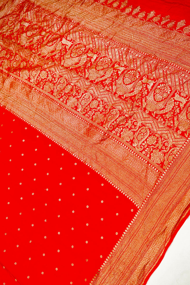 Handwoven Red Banarasi Crepe Khaddi Silk Saree