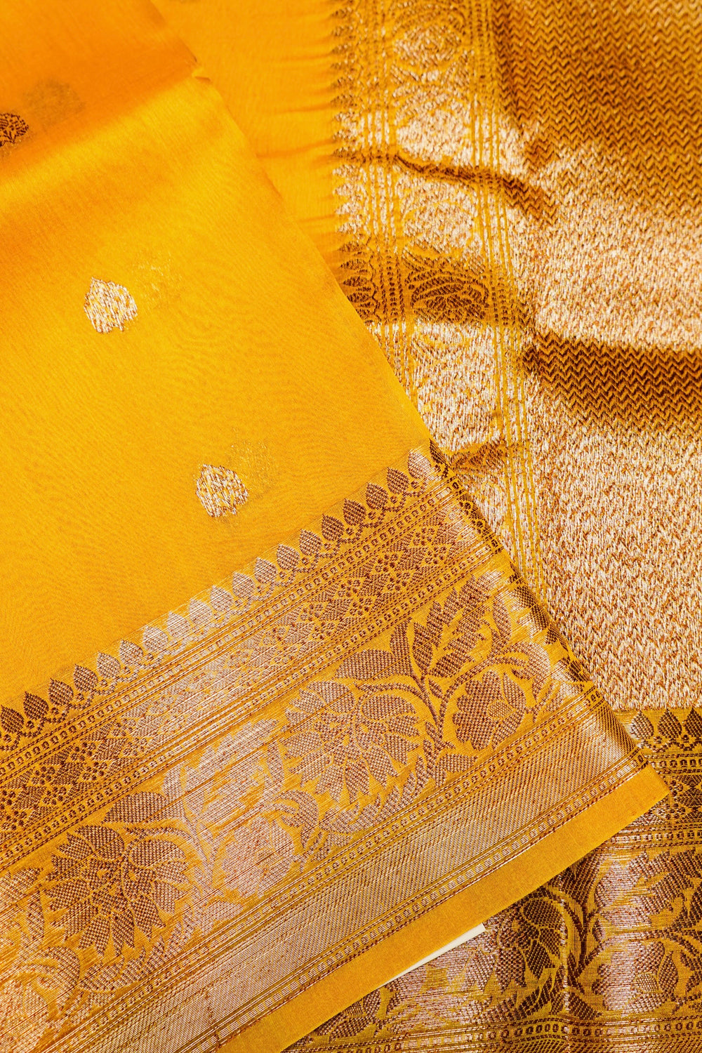 Handwoven Mustard Yellow Banarasi Organza Saree