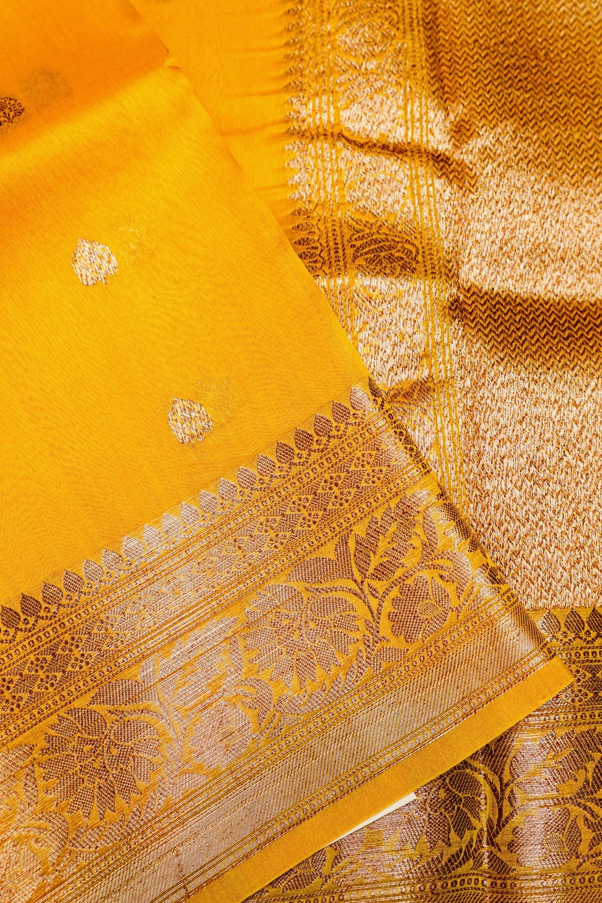 Handwoven Mustard Yellow Banarasi Organza Saree