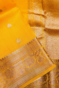 Handwoven Mustard Yellow Banarasi Organza Saree