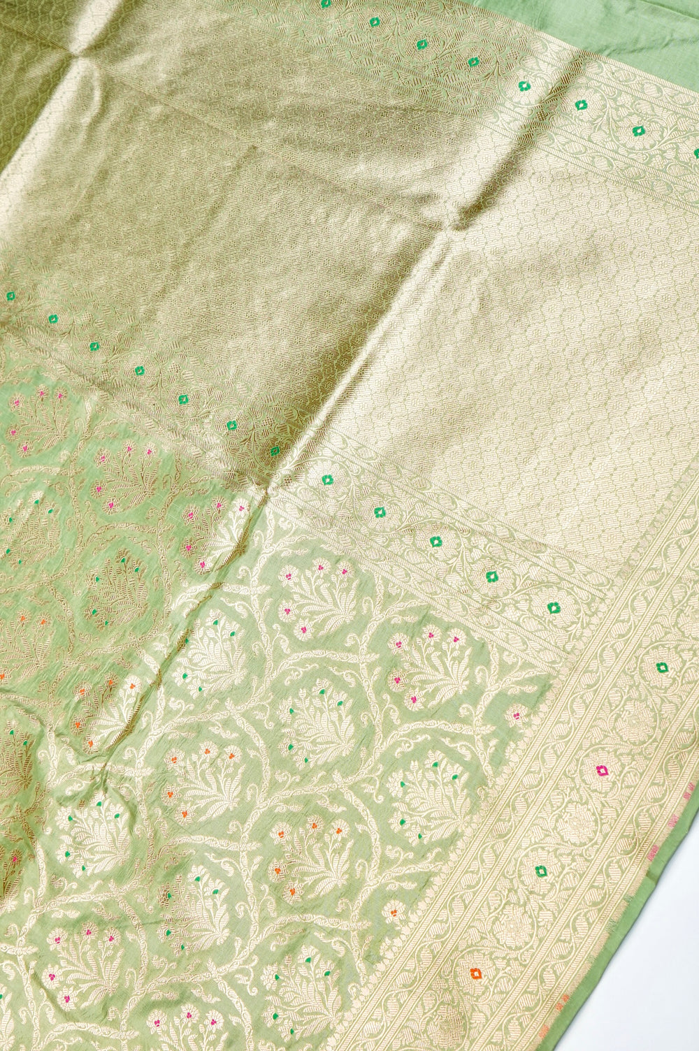 Handwoven Pista Green Meenakari Kadhwa Banarasi Katan Silk Saree