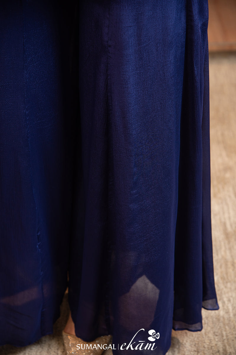 Designer Blue Crepe Silk Sharara Suit Set