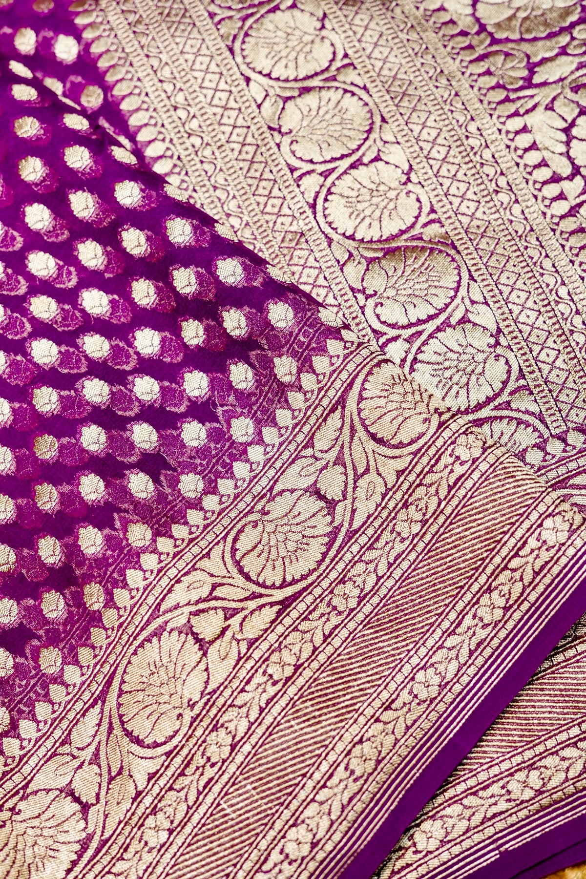 Handwoven Purple Banarasi Khaddi Georgette Saree