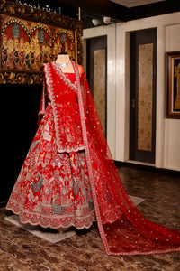 Designer Red Raw Silk Bridal Lehenga