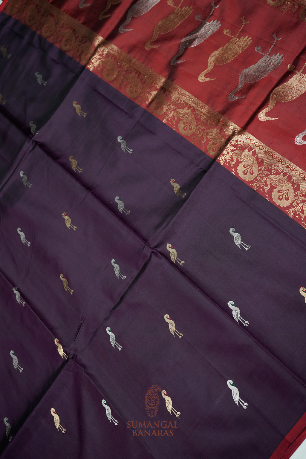Handwoven Wine Banarasi Katan Silk Saree