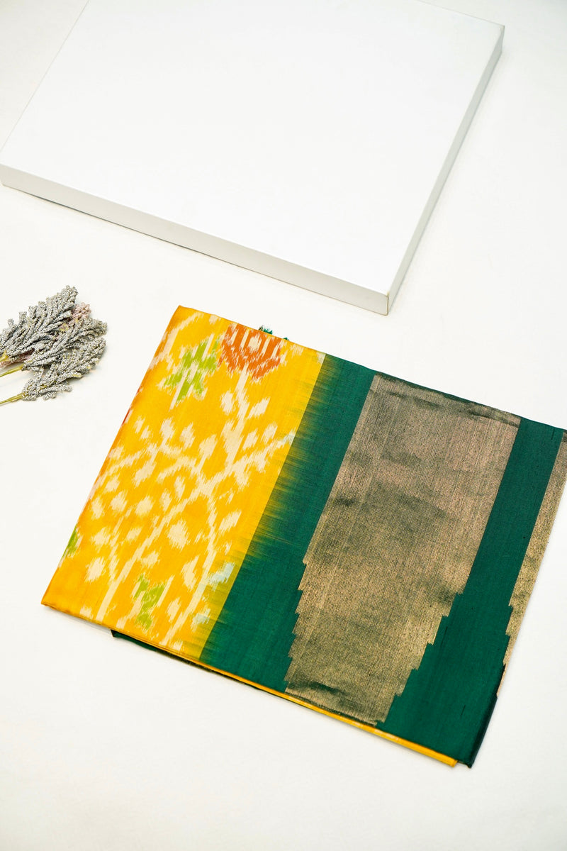 Handwoven Yellow Banarasi Soft Silk Saree