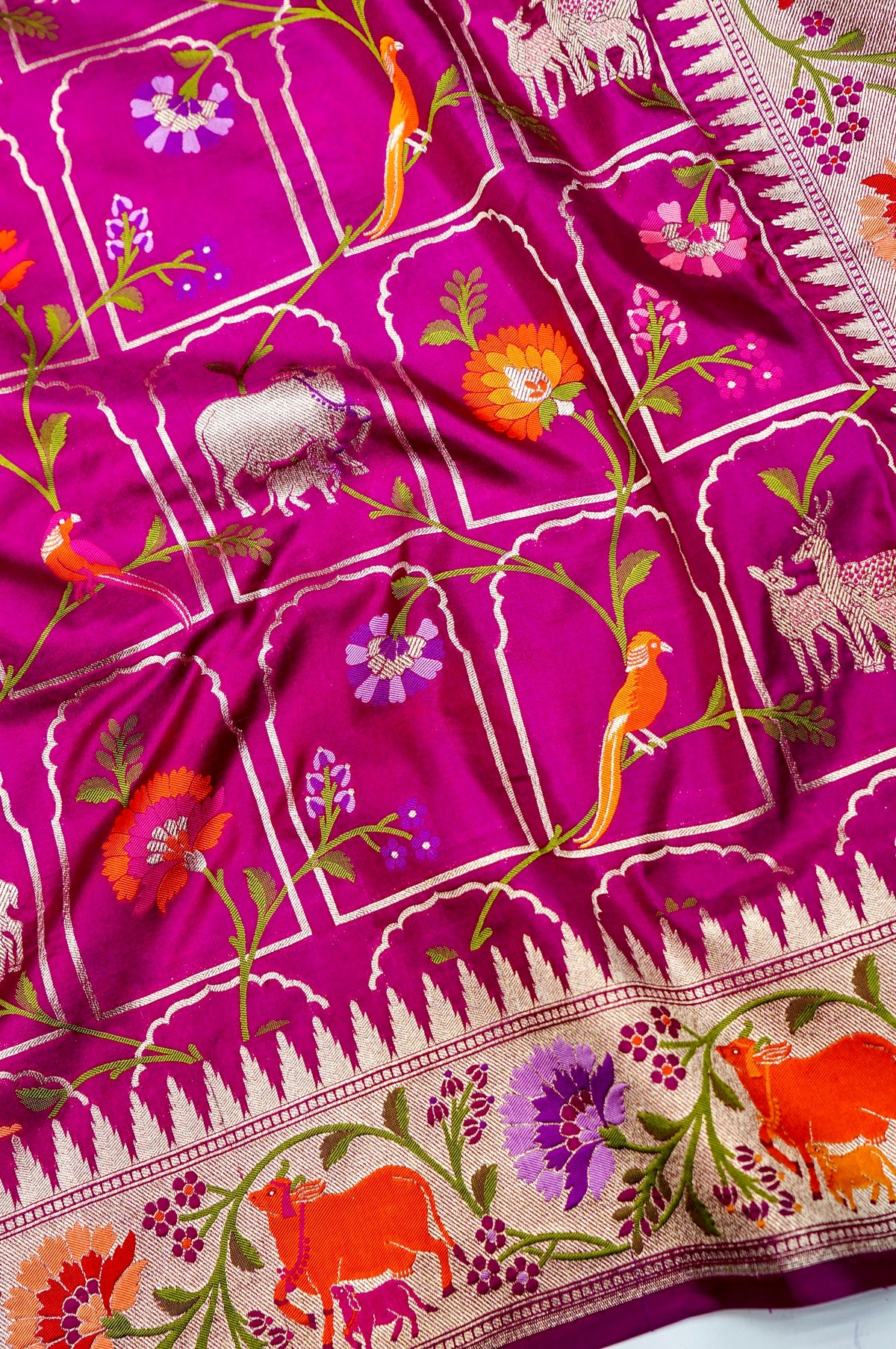 Handwoven Magenta Meenakari Banarasi Katan Silk Saree