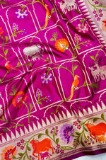 Handwoven Magenta Meenakari Banarasi Katan Silk Saree