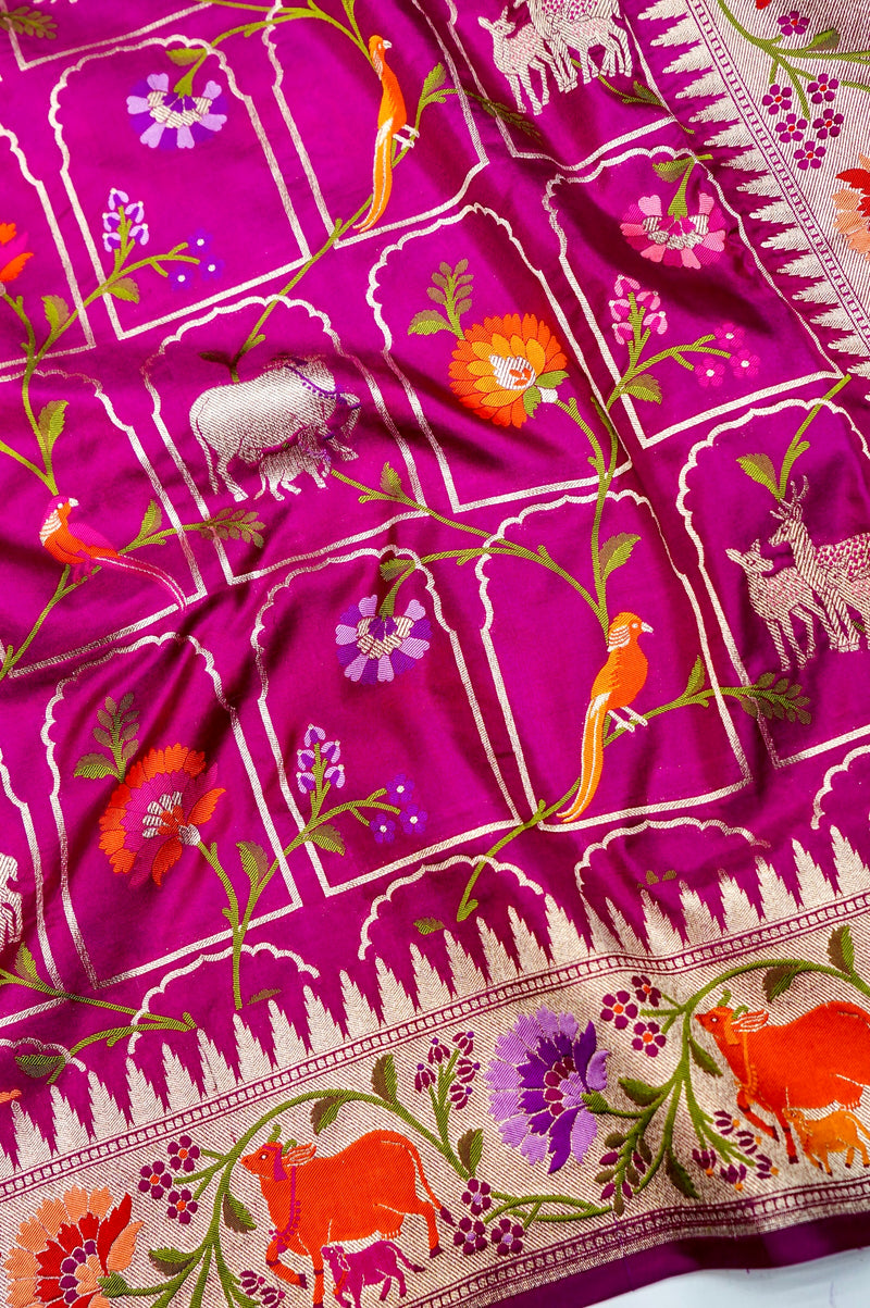 Handwoven Magenta Meenakari Banarasi Katan Silk Saree