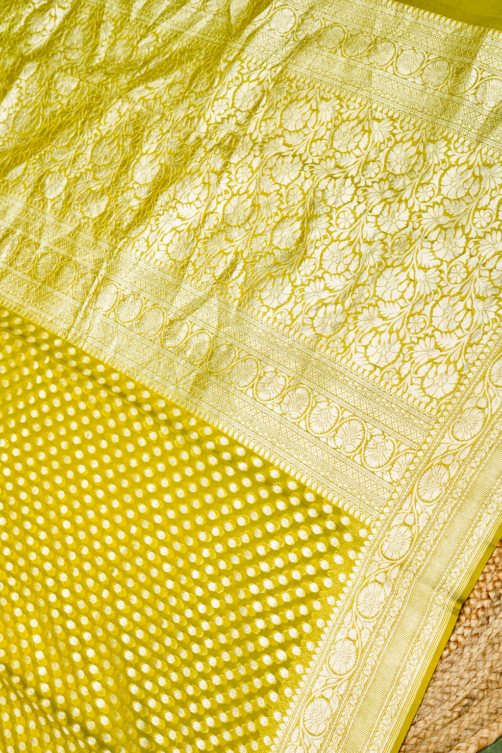 Handwoven Olive Green Banarasi Khaddi Georgette Saree