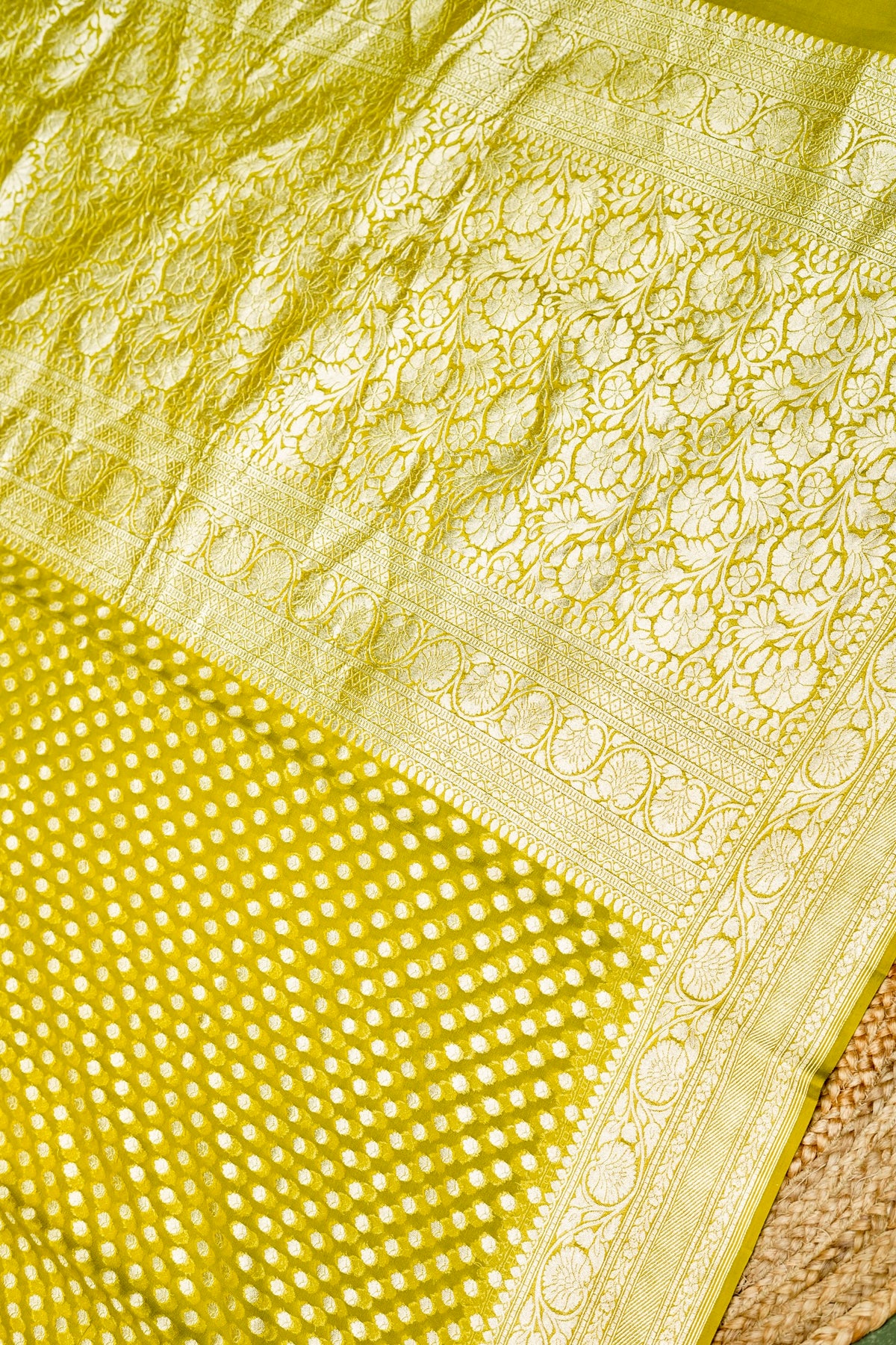 Handwoven Olive Green Banarasi Khaddi Georgette Saree