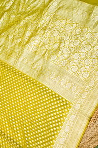 Handwoven Olive Green Banarasi Khaddi Georgette Saree