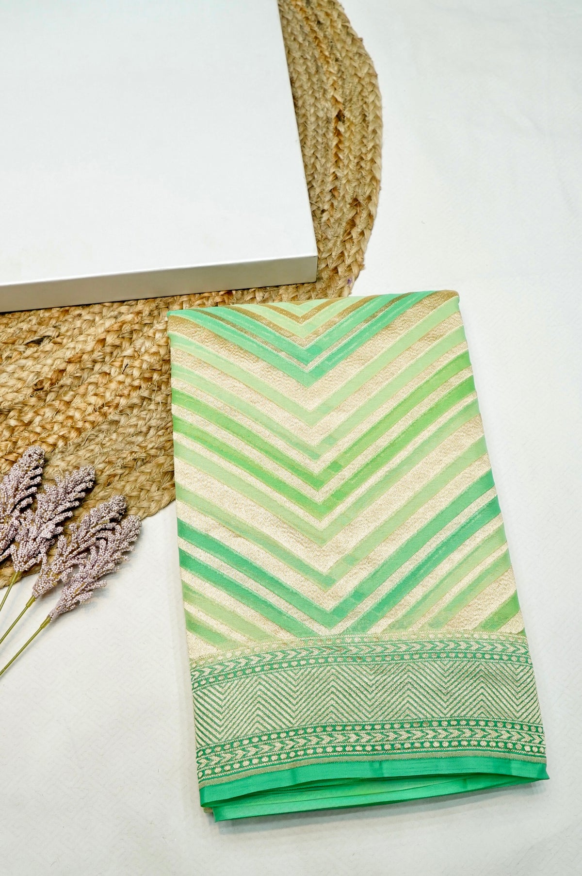 Handwoven Sea Green Banarasi Khaddi Georgette Saree